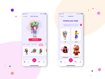 Character builder | e-commerce app 3d character app design e commerce figma illustration ios lego mobile app pink product design tab bar ui design ux design zombie