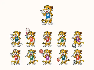 Sport Cats animal cartoon cat character mascot stricker tiger