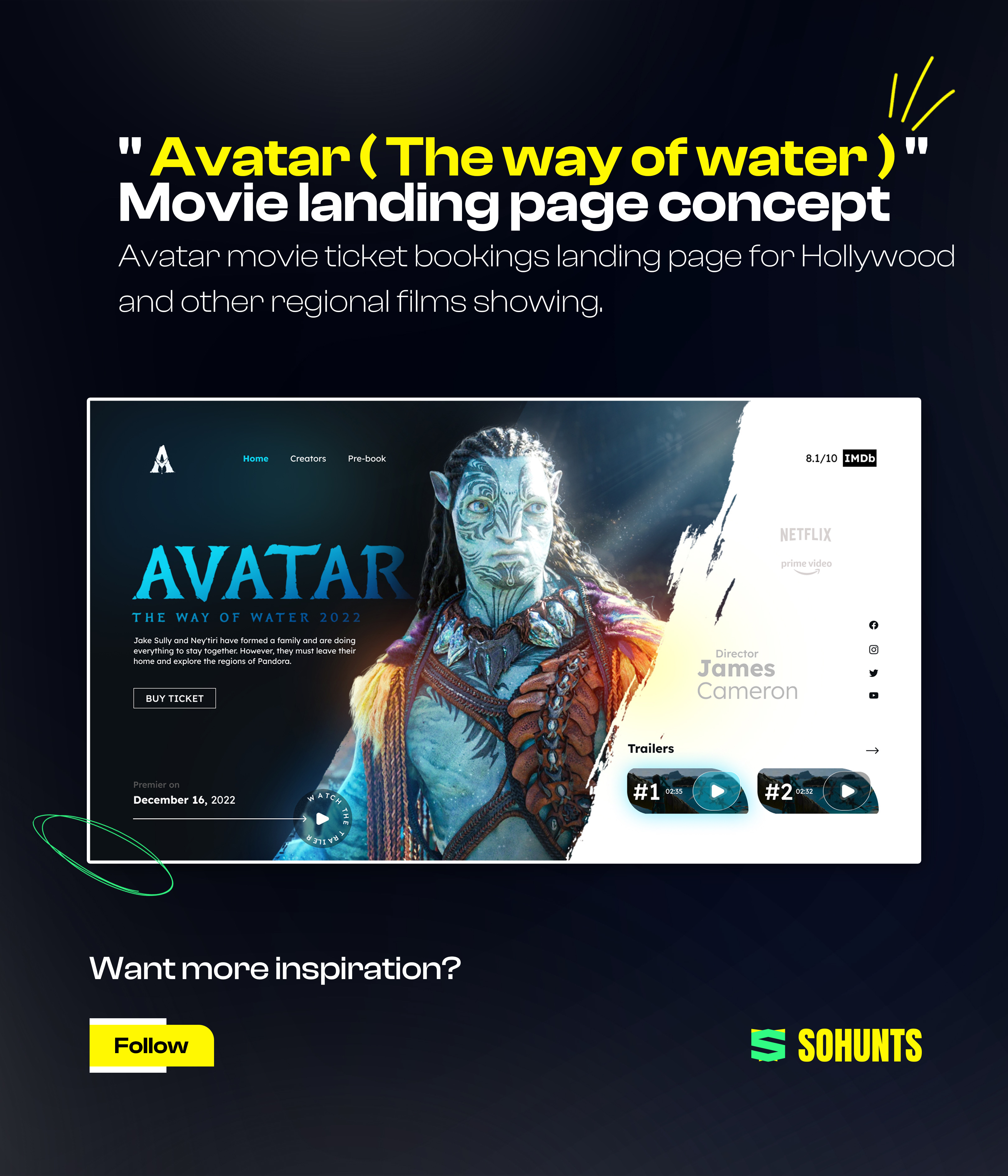 Avatar movie landing page concept avatar avatar 2 avatar characters avatar movie avatar trailer avatar ui cinema ticket website designs concept free landing page free template graphic design landing page landing page free movie landing page design movie poster movie tickets booking ui ui design uiux web ui