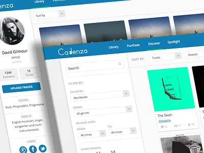 Cadenza UI card dashboard flat library music track ui web