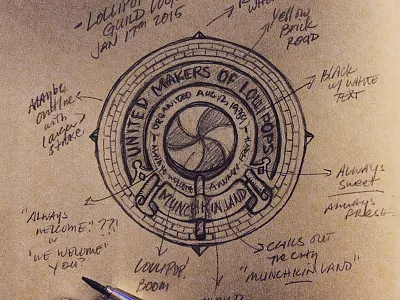 United Makers of Lollipops Sketch badge candy guild lollipop kids ribbon sketch wip wizard of oz yellow brick