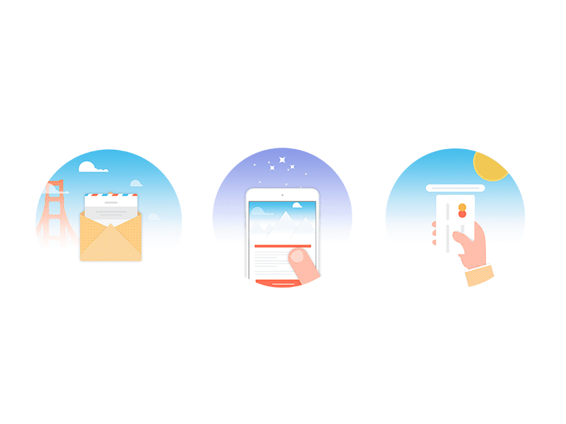 Illustrations Animated card color flat gif icon illustration ipad mail sun ui ux