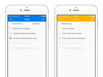 Professional and Personal app framer framerjs ios mobile prototype task list user interface