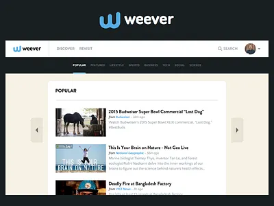 Video News as a Chronological Feed blue brown navy site tan video website