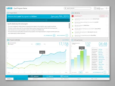 Payment Card Dashboard (Customer Service) analytics card dashboard enterprise financial graphs material design module payments sticky nav tiles