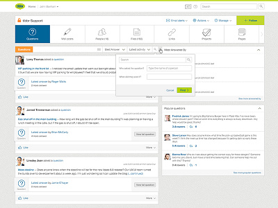 tibbr Questions 6.0 Subject Workspace enterprise filter menu navigation search social network ui user ux web