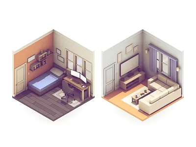 Broadcasting Rooms 3d bed bedroom broadcasting couch isometric living room render room stream twitch video games