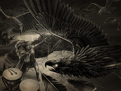 Third Labour: Stymphalian Birds app art artwork birds greek mythology hercules hero ios painting stymphalian birds