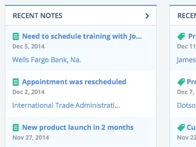 Users Recent Activity contacts dashboard lists notes personalization product quick view recent activity software tags ui ux