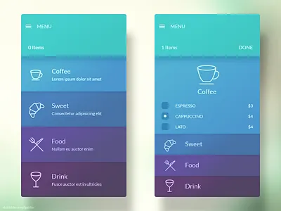 Menu Interface app coffee food interface menu mobile ui ux