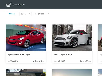 Showroom List cars filters grid logo showroom tiles vehicles