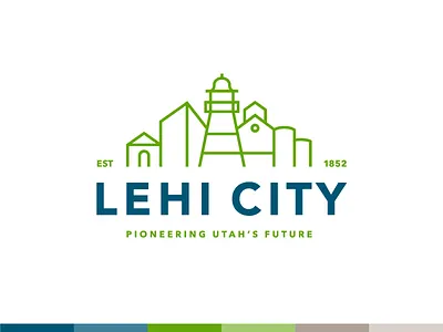 Lehi City Logo blue city cityscape green lehi logo monoline skyline utah