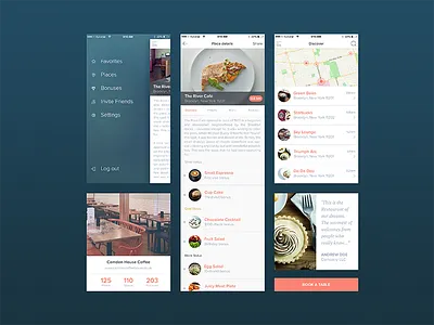 Cafes, Restaurants and the Bonuses app bonuses cafe design eat ios michael pyrkh ui ux