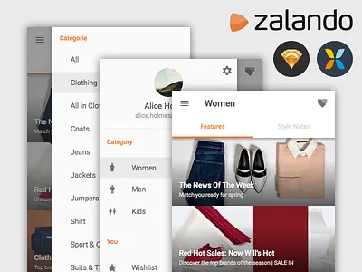 Zalando Material Design UI - Sketch Freebie android concept freebie material design pixate prototype shopping sketch ui design user interface zalando