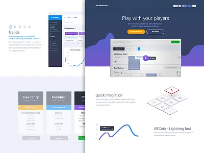 Infinario: Landing Page [A] analytics blue clean game graph landing pege linechart platform player pricing violet website