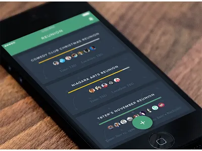 Reunion App app calendar dark events mobile people planning reunion social