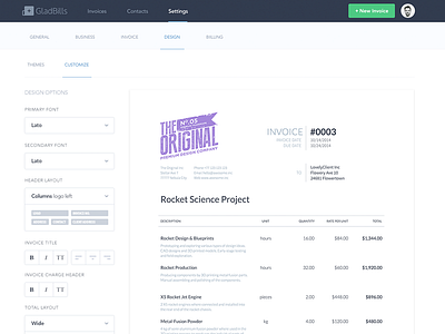 Invoice Design Customization design tool editor theme