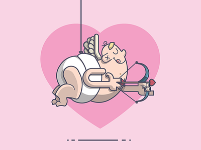 Happy Valentine's Day bow cherub cupid diaper happy heart illustration line art pink wings