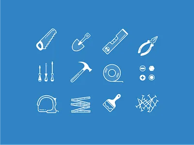 Tools Icons brush carpentry driver freebie icons level measure outlined pliers shovel tool vector