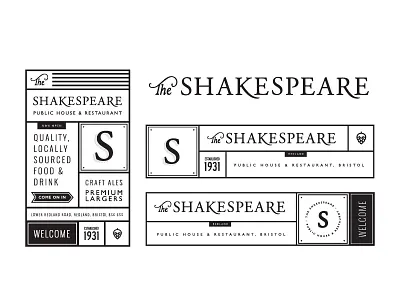 The Shakespeare bar branding bristol crest drink food label logo pub restaurant tag