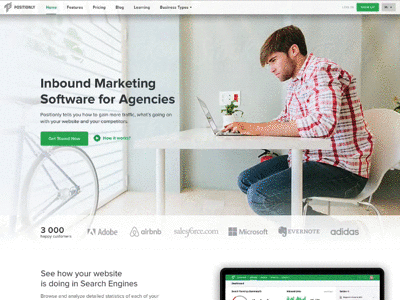 Positionly - new landing page big photo charts flat graph green guns landing page positionly promo page ui war