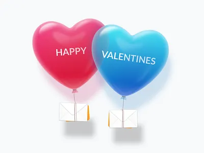 Happy Valentines 3d balloon email icon illustration mail promo realistic sketch valentines