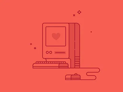 Mr. Internet find me a boyfriend! computer icon illustration love minimal outline red valentine vintage mac
