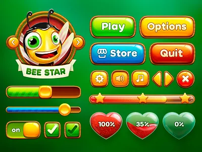 Bee Star UI arrow bar button glass heart kit profile progress star store switch ui