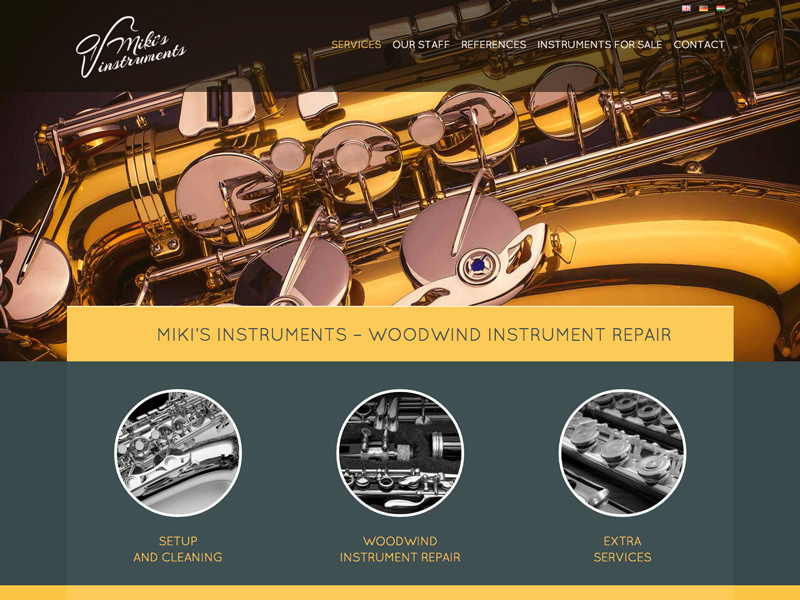 Example of Website design for an instrument repair workshop