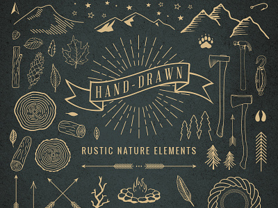 Hand-Drawn Rustic Nature Elements camping hand drawn handdrawn hiking nature outdoors rustic vector vintage