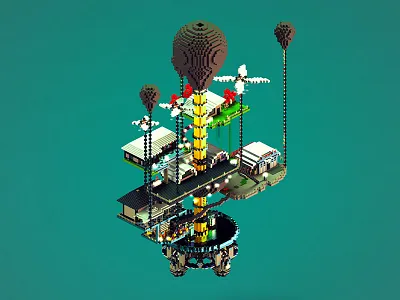 Nidaria 3d cinema 4d city floating minecraft nidaria remnants of skystone render steampunk