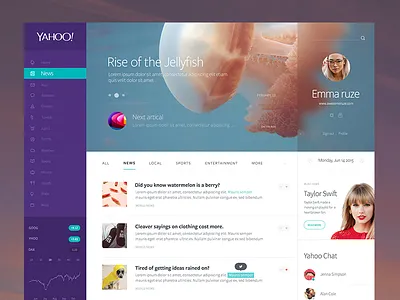 Yahoo Redesign alex banaga chat clean icons news posts redesign stats weather website yahoo