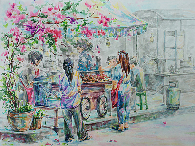 Bangkok's street food bangkok fine art marker neopiko street food watercolor brush