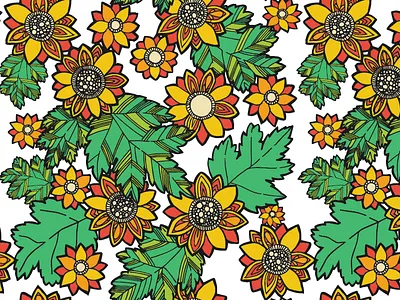Flowers and leaves colorful flowers hand drawn illustration leaf leaves nature organic pattern vector