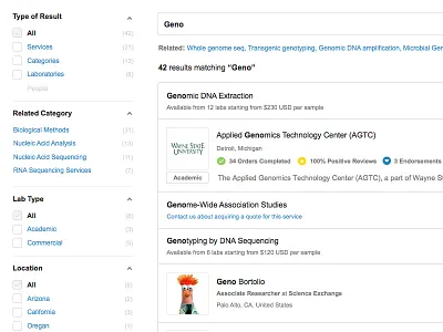 Search Result with Filters card facet filter input list results search