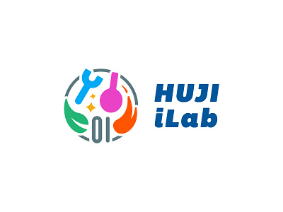 Innovation Lab circle colourful engineering flame flask lab leave logo programming science university wrench