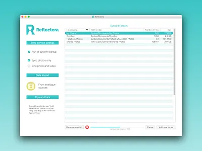 Reflectera preserving Photos & Videos sync app UI (OSX/WIN) app osx ui windows