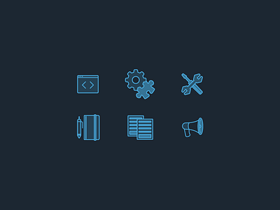 Developer Center Assets api developer gear icons illustration megaphone notebook paper pen pencil puzzle support