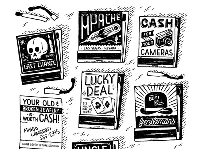 Pawn Shop art drawing feather fire hat illustration matches retro skull t shirt vintage