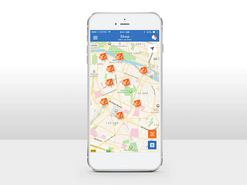 (GIF) Octavdesign Appshop animation app design flat icon ios8 iphone6 map menu select shop slide