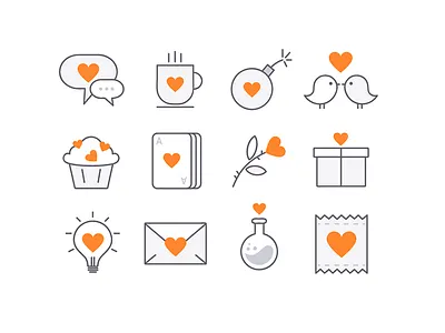 Love Icons bomb bulb chemistry cup cupcake flower gift heart icon love message valentine