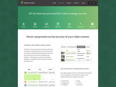 SproutVideo Features Page, v1 adelle features marketing source sans pro video hosting