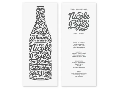 Winery Bridal Shower hand invitation invite monochromatic script scripted shower wine