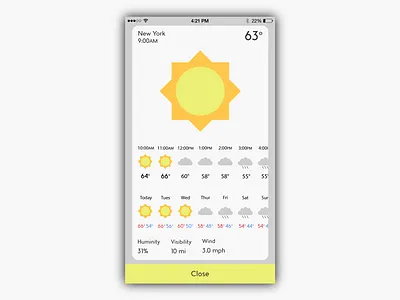 Weather App Card Interface City Overview clean flat ios iphone minimal neat ui