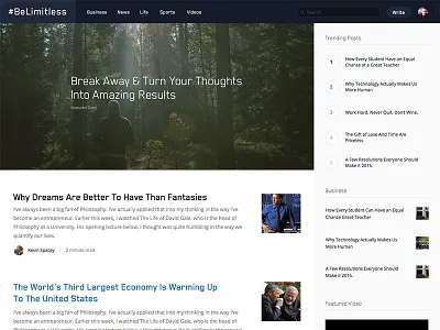 BeLimitless blog design homepage ui ux