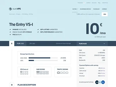 Eurovps Single Plan Overview corporate eurovps magneticlab minimal modern pricing pricing plans pricing table shopping cart web design