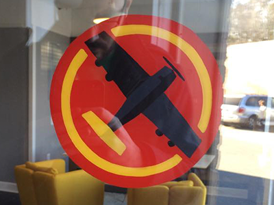 Hand Painted Door airplane design door glass handpainted logo mark paint sign signage