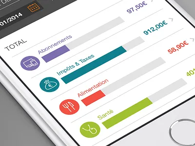 Octavdesign Bank App Category app bank category flat ios8 iphone6 level menu select slide