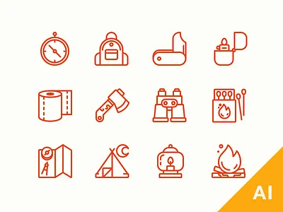 Camping Essentials Freebie! camping camping essentials camping icons free camping icons free icons free outline camping icons freebie illustrator outline camping icons survival vector camping icons wild
