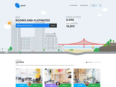 Nesti - The flatshare network assembly bridge buildings find flatmates illustration property rent room search share